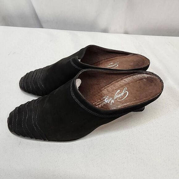 Gino Morganti Women's 7.5 Vintage Black Suede Slip-On Mules Heels - Picture 4 of 8